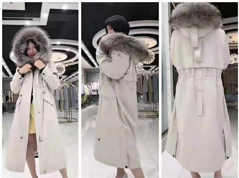   派克服2019冬新款女长过膝獭兔毛内胆可卸皮草外套