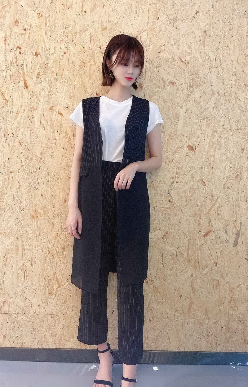 时尚套装女夏季2020新款洋气减龄修身马甲长裤三件套潮
