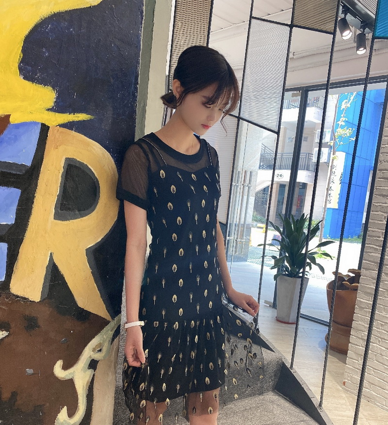 网纱短袖连衣裙夏季女0202新款胖mm女装宽松显瘦洋气裙子